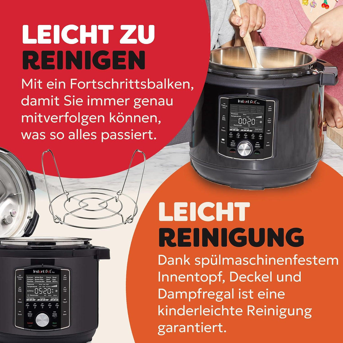Instant Pot Pro, 5,7L Elektro-Multikocher, 10-in-1 Schnellkochtopf, Schwarz