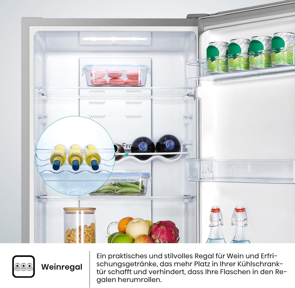 Hisense RB327N4AD2 Kühl-Gefrierkombination/NoFrostPlus/Multiflow 360°/ Flaschenhalter/HolidayMode/FreshZone/ 256L (171+85)/ Essential/BxHxT: 55×182,4×55,7cm/ Silber [Energieklasse E]