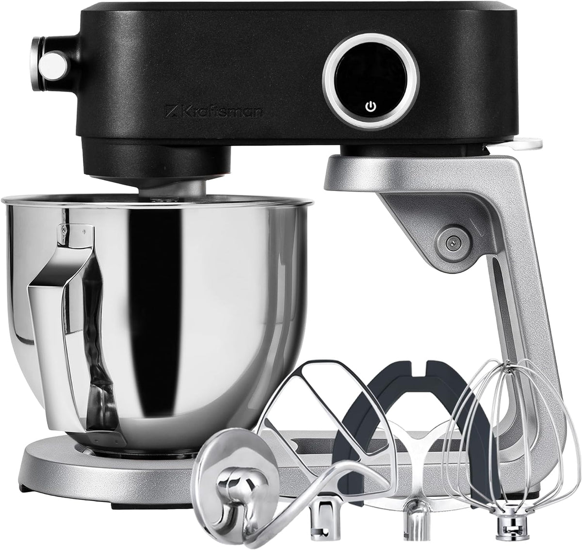 Küchenmaschine, Knetmaschine für Brotteig,Ganzmetallgehäuse,8 Stufen mit Timer,5 L Schüssel, 4 Edelstahl-Aufsätze (Schwarz)