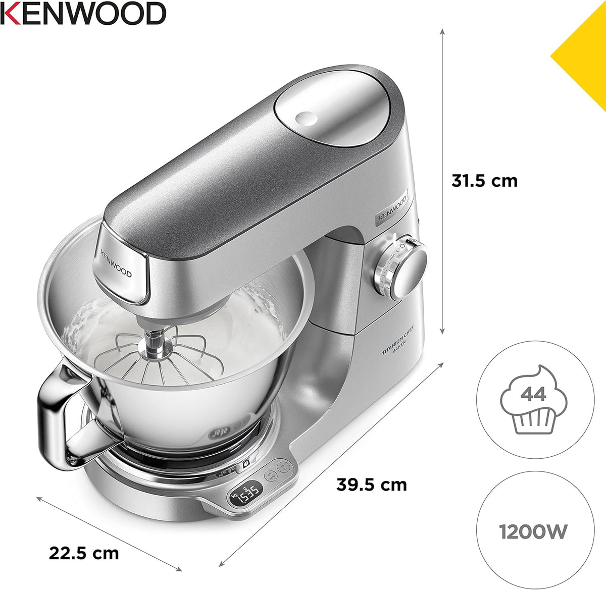 Kenwood Titanium Chef Baker - Küchenmaschine 5l+3,5l Schüsseln 1200W Silber