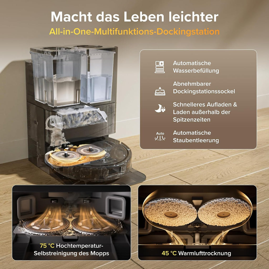 roborock Qrevo S Pro Set Saugroboter mit Wischfunktion, 18.500 Pa Saugkraft