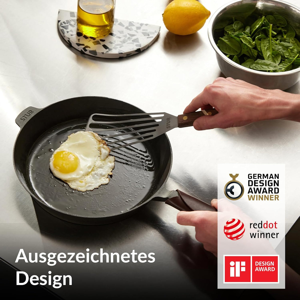 STUR Gusseisenpfanne 28 cm, Cast Iron Pan für alle Herdarten