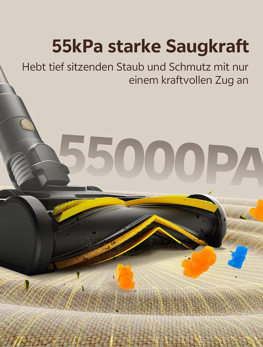 Ultenic Akku Staubsauger, 600W/55000Pa/ 65Min, Staubsauger Kabellos mit GreenEye Technologie, Teleskoprohr& Freistehend, 6 Schichten Filter, Anti-Verhedderungs-Bürste, for Tierhaare/Teppiche/Hartböden