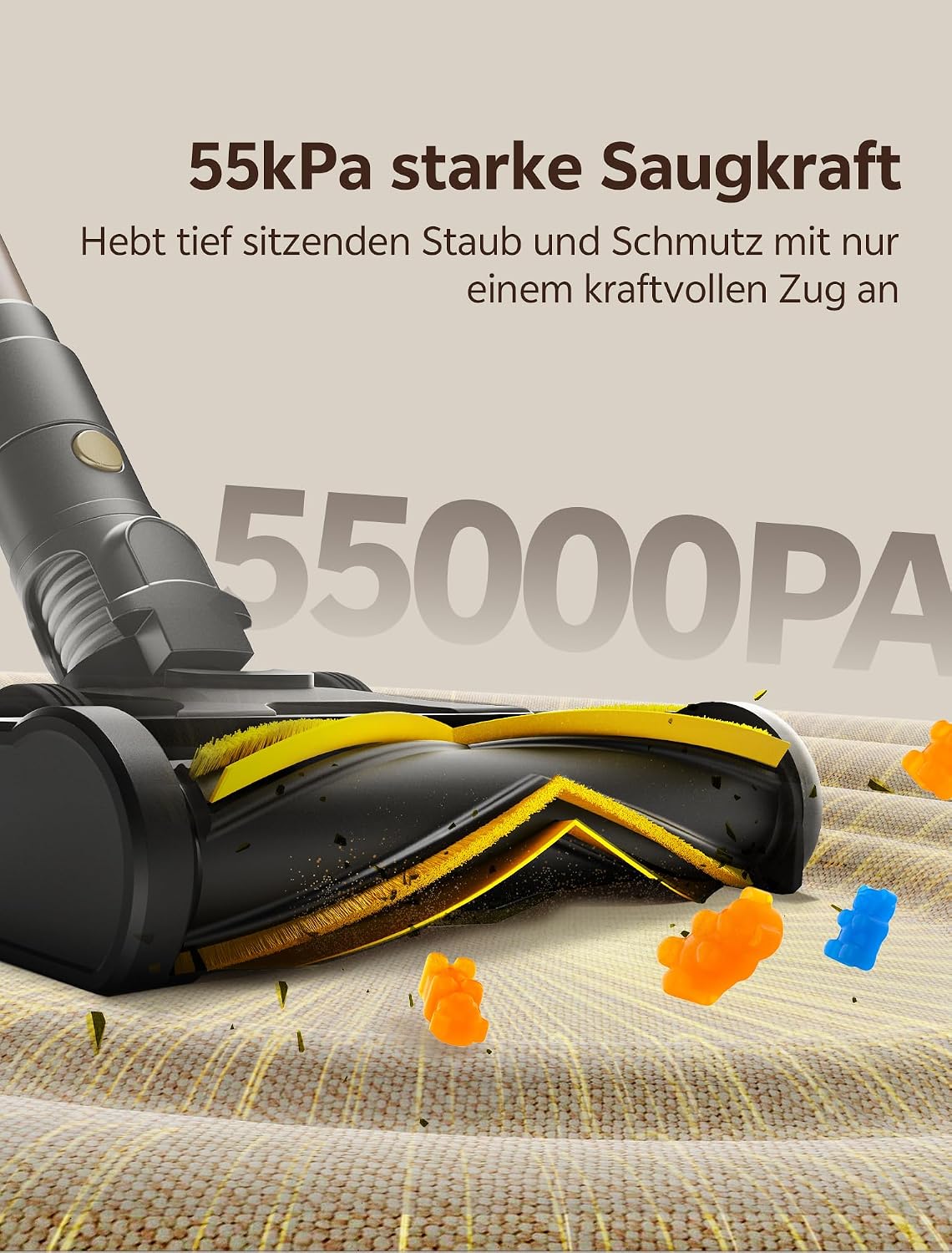 Ultenic Akku Staubsauger, 600W/55000Pa/ 65Min, Staubsauger Kabellos mit GreenEye Technologie, Teleskoprohr& Freistehend, 6 Schichten Filter, Anti-Verhedderungs-Bürste, for Tierhaare/Teppiche/Hartböden