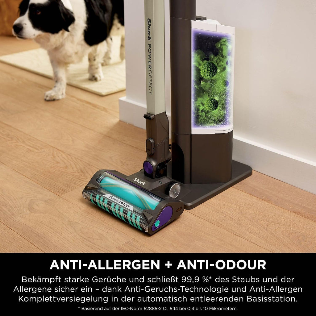 Shark PowerDetect Akku-Staubsauger mit Absaugstation, 70 Min., Weiß/Grau