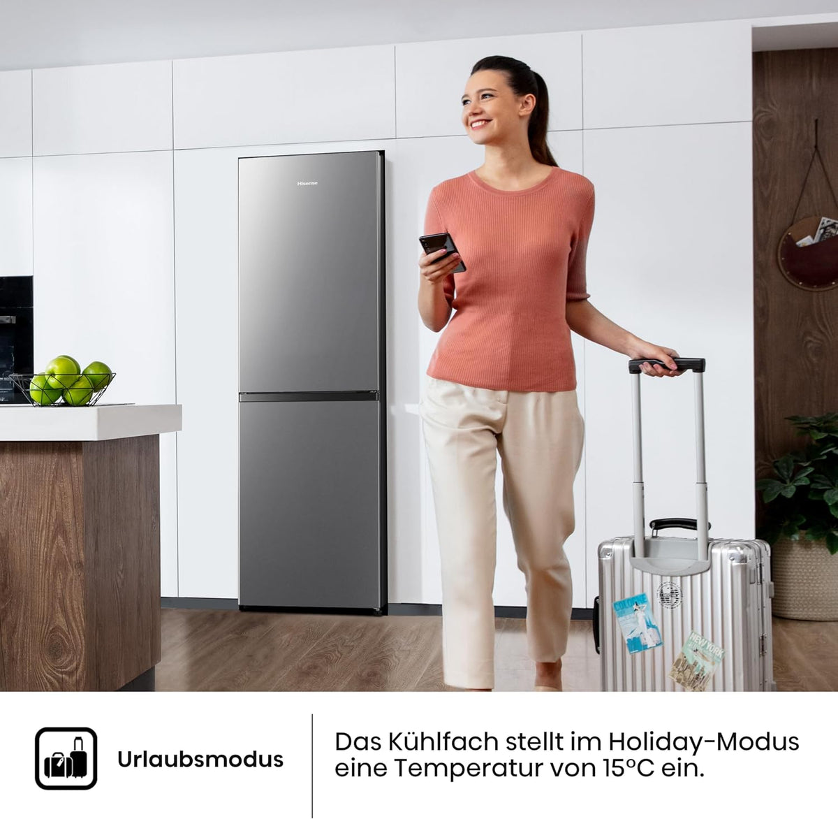 Hisense RB327N4AD2 Kühl-Gefrierkombination/NoFrostPlus/Multiflow 360°/ Flaschenhalter/HolidayMode/FreshZone/ 256L (171+85)/ Essential/BxHxT: 55×182,4×55,7cm/ Silber [Energieklasse E]