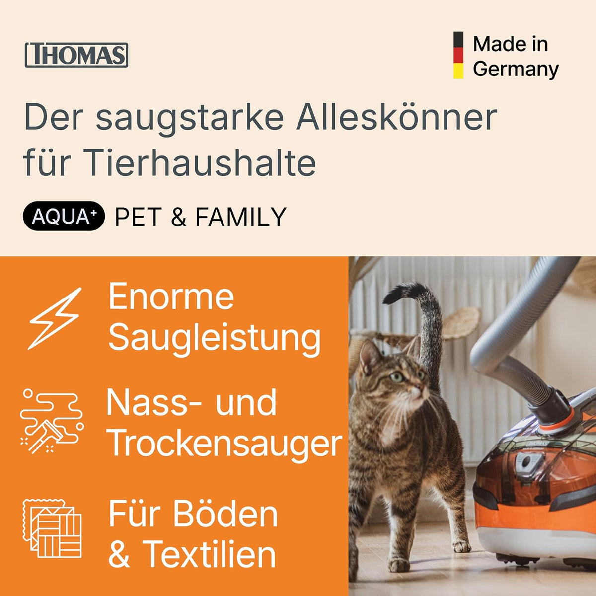 THOMAS Aqua+ PET & Family Tierhaar Staubsauger, 1700 W beutellos