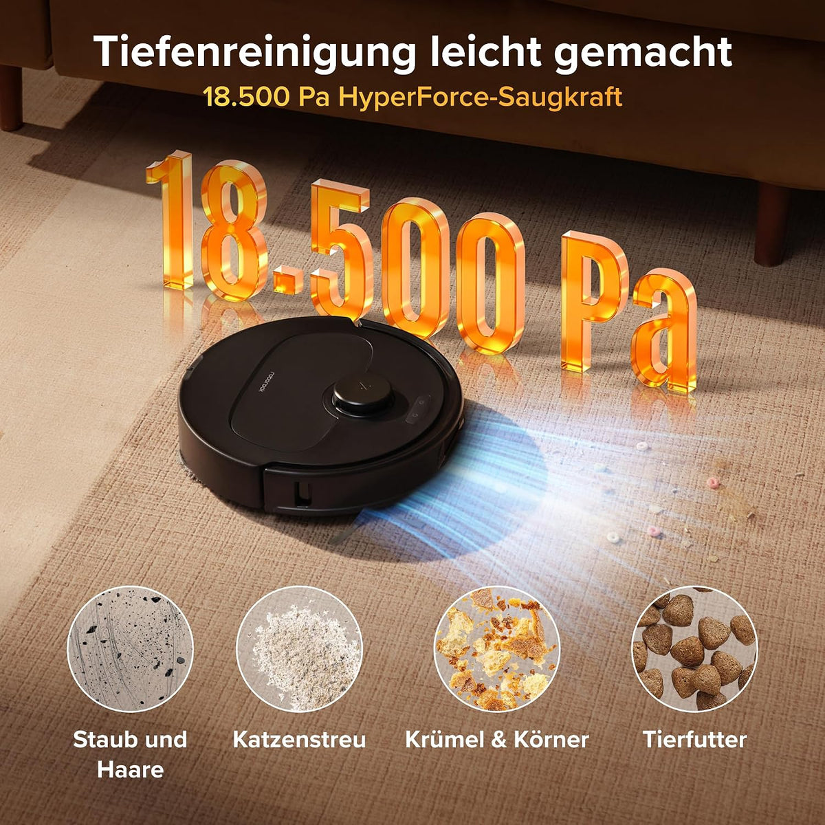 roborock Qrevo S Pro Set Saugroboter mit Wischfunktion, 18.500 Pa Saugkraft