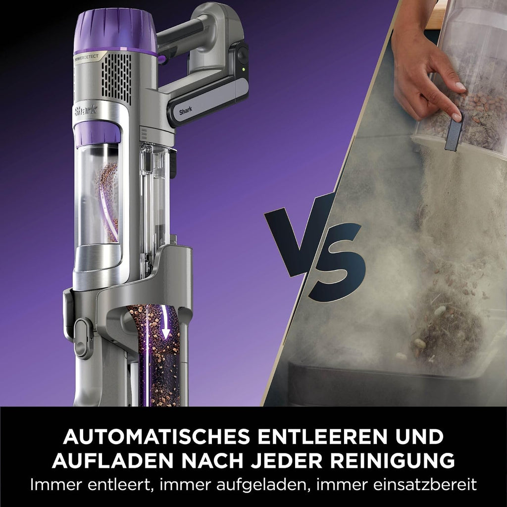 Shark PowerDetect Akku-Staubsauger mit Absaugstation, 70 Min., Weiß/Grau