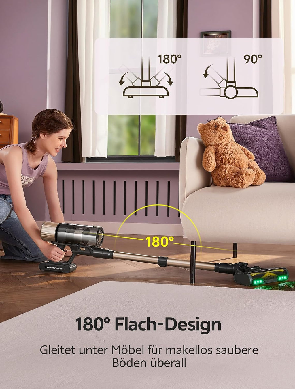 Ultenic Akku Staubsauger, 600W/55000Pa/ 65Min, Staubsauger Kabellos mit GreenEye Technologie, Teleskoprohr& Freistehend, 6 Schichten Filter, Anti-Verhedderungs-Bürste, for Tierhaare/Teppiche/Hartböden
