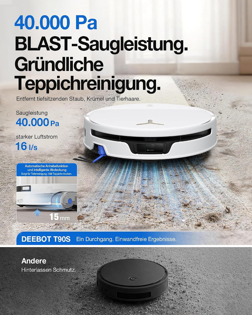 ECOVACS T90S PRO Omni Saugroboter mit Wischfunktion, 40.000 Pa, Blast