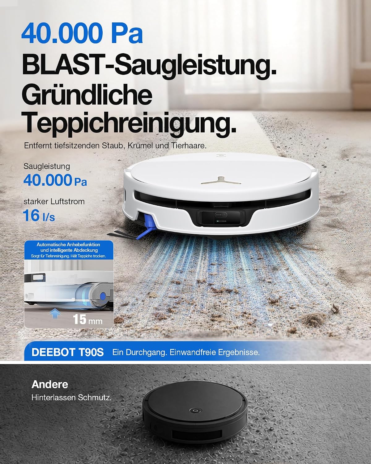 ECOVACS T90S PRO Omni Saugroboter mit Wischfunktion, 40.000 Pa, Blast