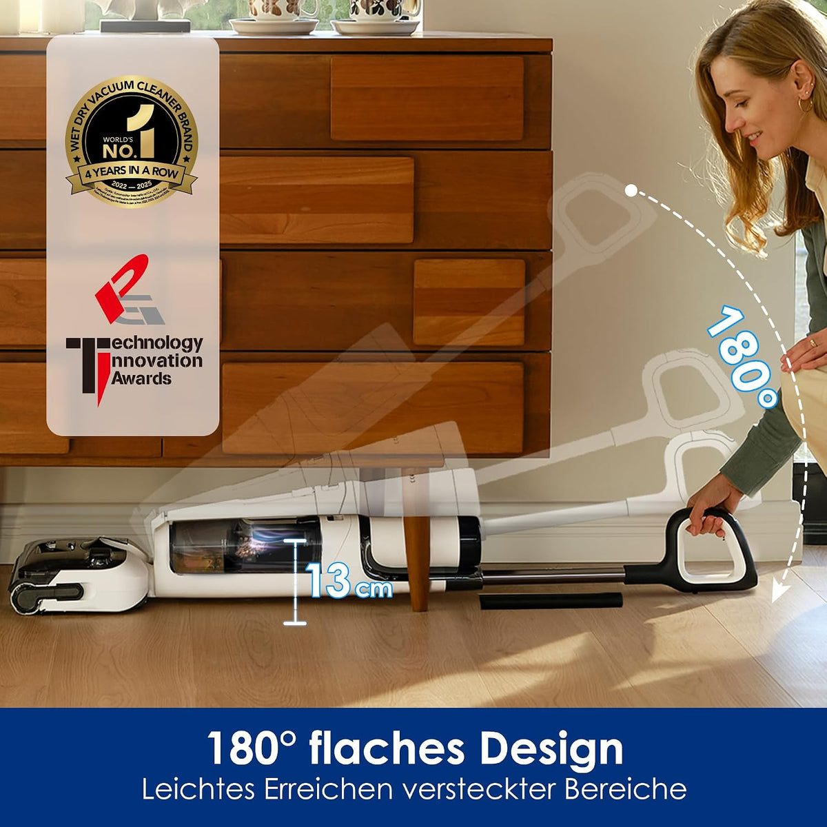 Tineco Floor One Stretch S6 Nass Trockensauger, 20Kpa，180°-Flachdesign