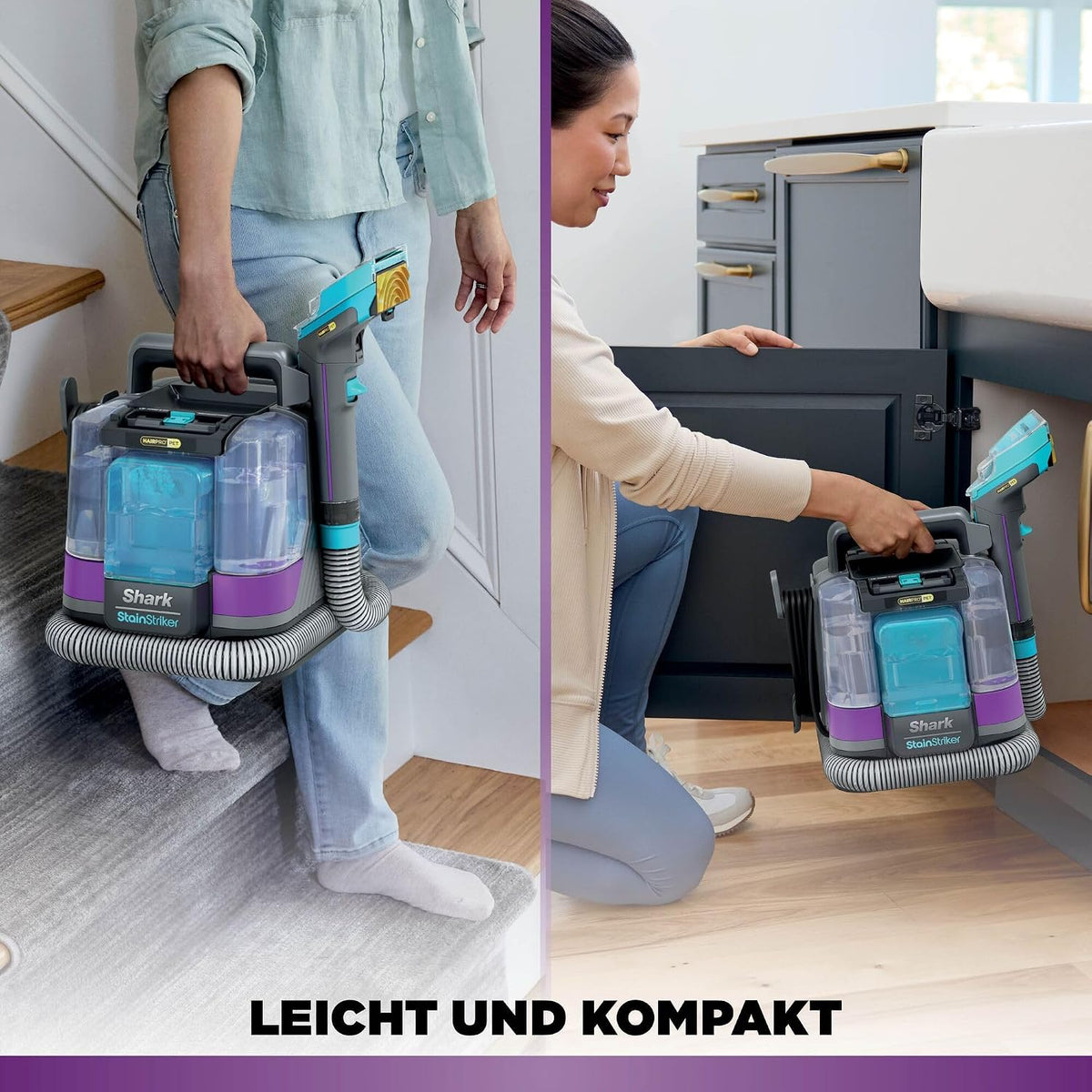 Shark StainStriker HairPro Pet Fleckenreiniger, 450 W Saugkraft, entfernt hartnäckige Flecken, Gerüche und festsitzende Tierhaare, leicht & tragbar, inkl. 4 Aufsätze und 2 Reinigungsmittel PX250EUT