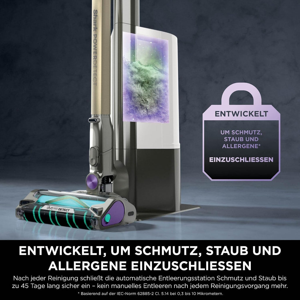 Shark PowerDetect Akku-Staubsauger mit Absaugstation, 70 Min., Weiß/Grau