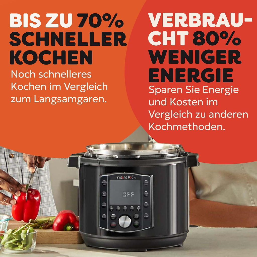 Instant Pot Pro, 5,7L Elektro-Multikocher, 10-in-1 Schnellkochtopf, Schwarz