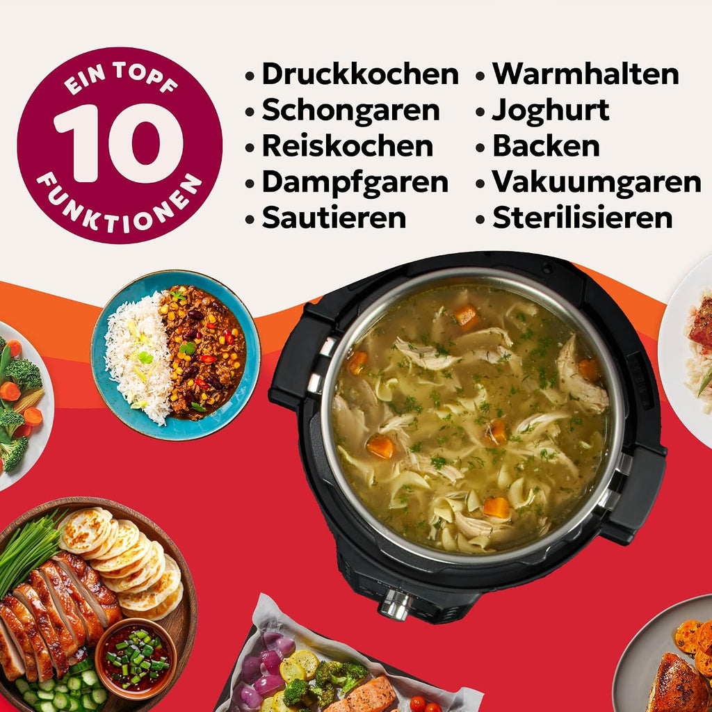 Instant Pot Pro, 5,7L Elektro-Multikocher, 10-in-1 Schnellkochtopf, Schwarz