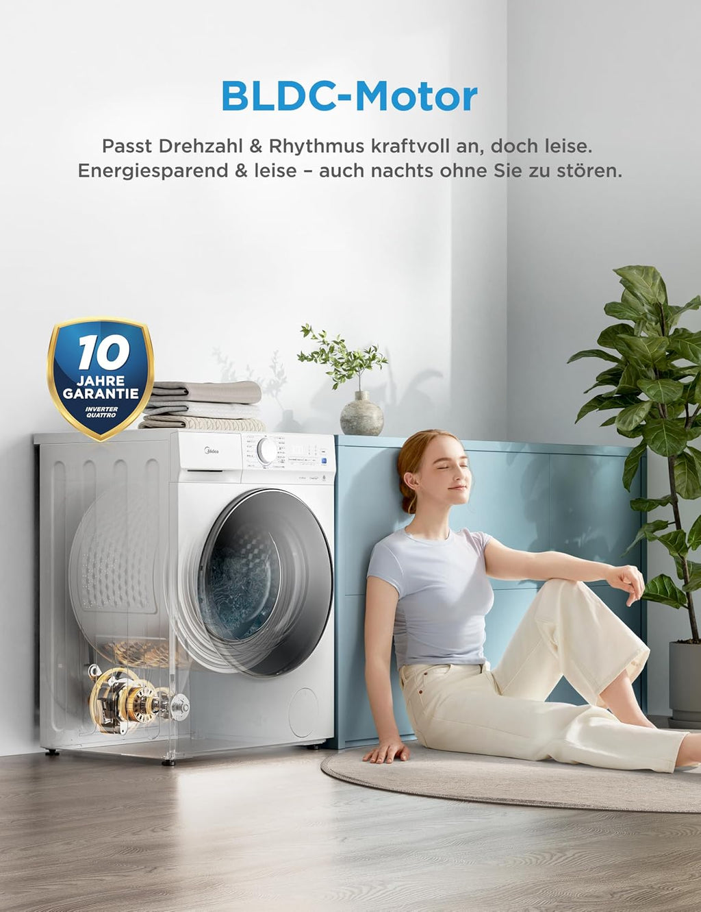 Midea Waschmaschine 10 kg Energieeffizienzklasse A-10% weiß MFV3EW100BA10