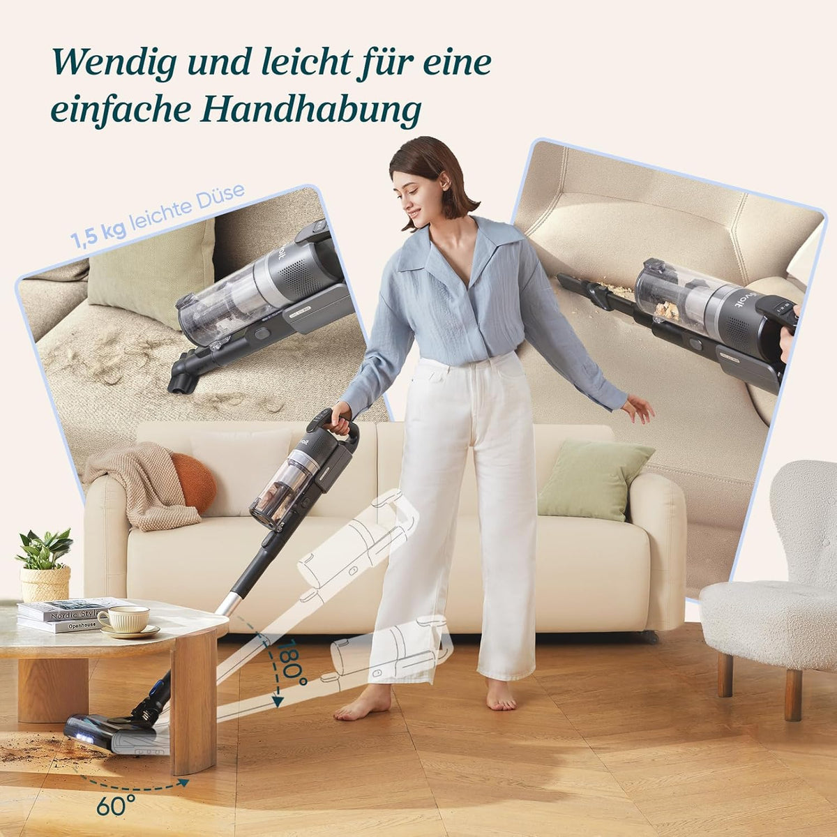 Levoit Akku Staubsauger LVAC 200 MAX, bis 100 m², Anti Tangle, 99,99% HEPA