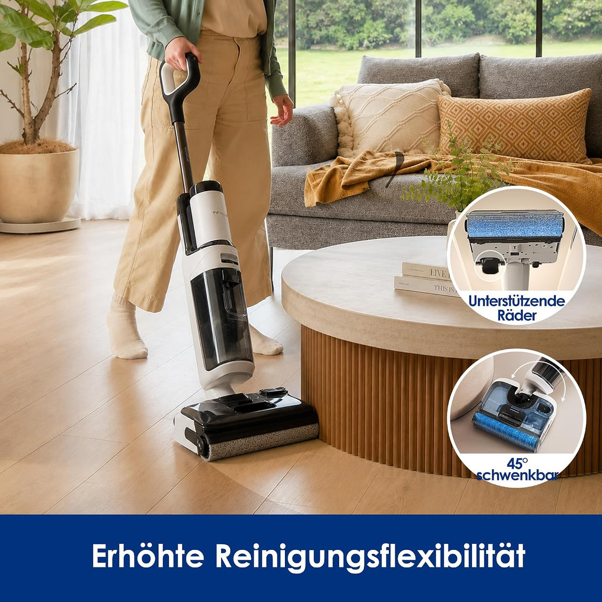 Tineco Floor One Stretch S6 Nass Trockensauger, 20Kpa，180°-Flachdesign
