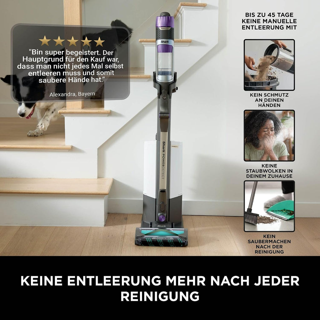 Shark PowerDetect Akku-Staubsauger mit Absaugstation, 70 Min., Weiß/Grau